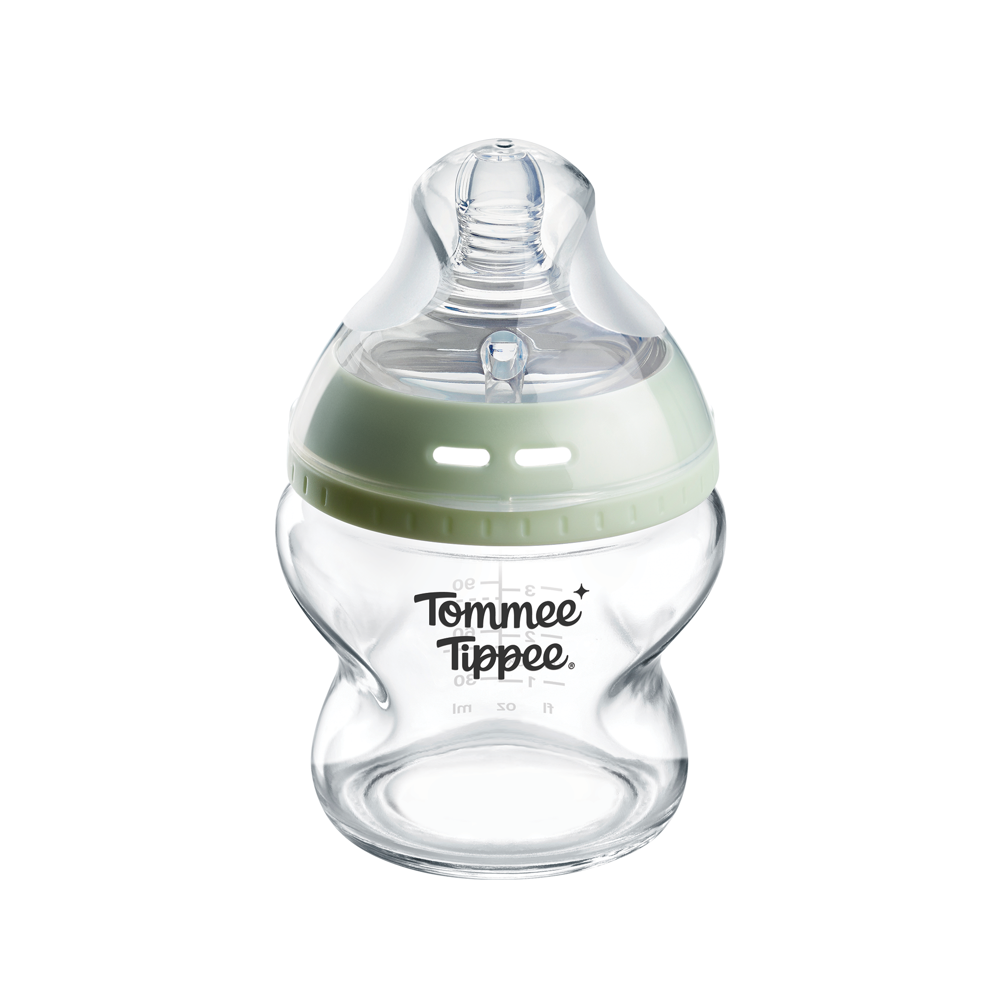 Tommee Tippee Natural Start skleněná samosterilizační kojenecká lahev s Anti-Colic savičkou, pomalý průtok, 150 ml, 0m+, zelená