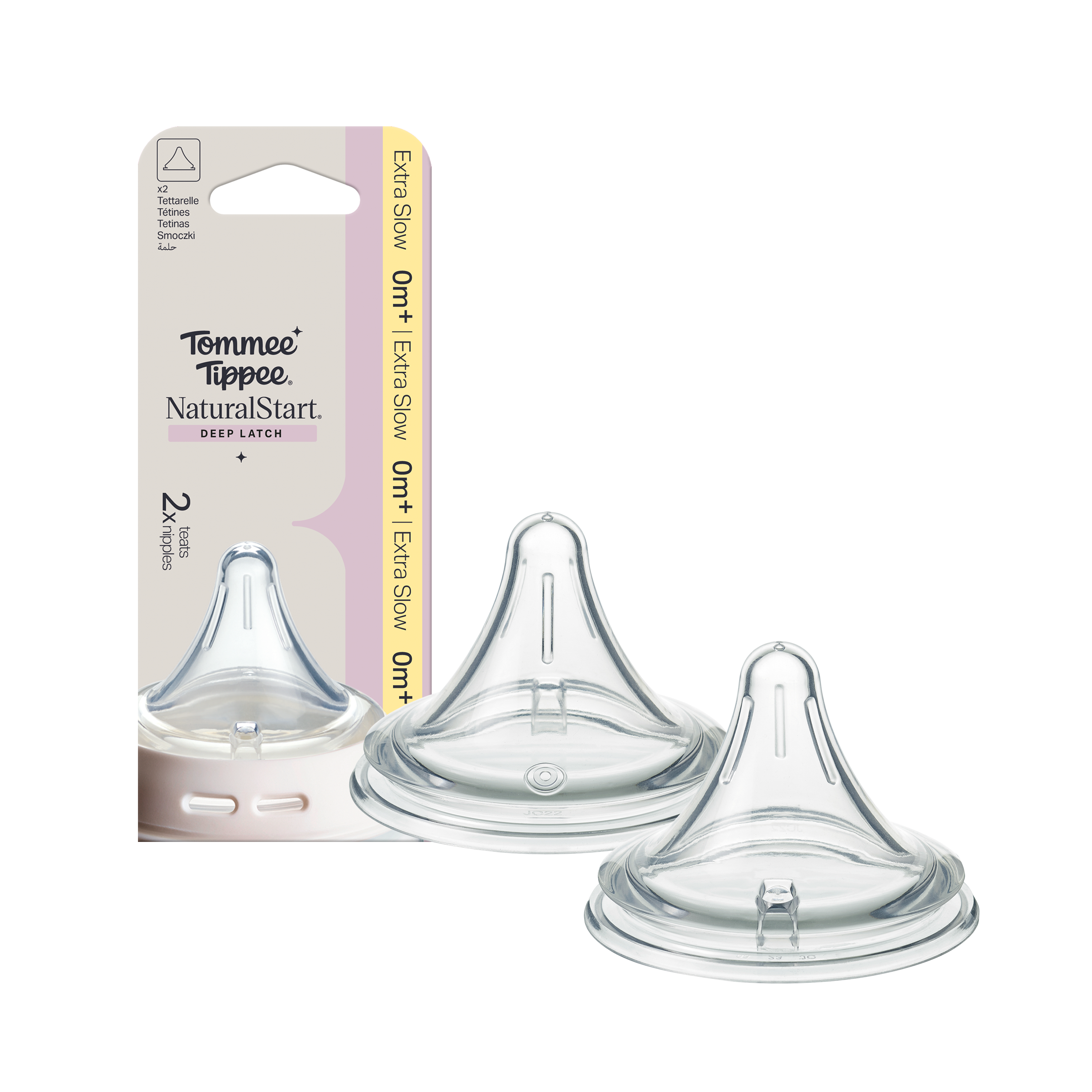 Tommee Tippee Natural Start trojúhelníková ANTI-COLIC savička na lahev, extra pomalý průtok, 0m+, 2 ks