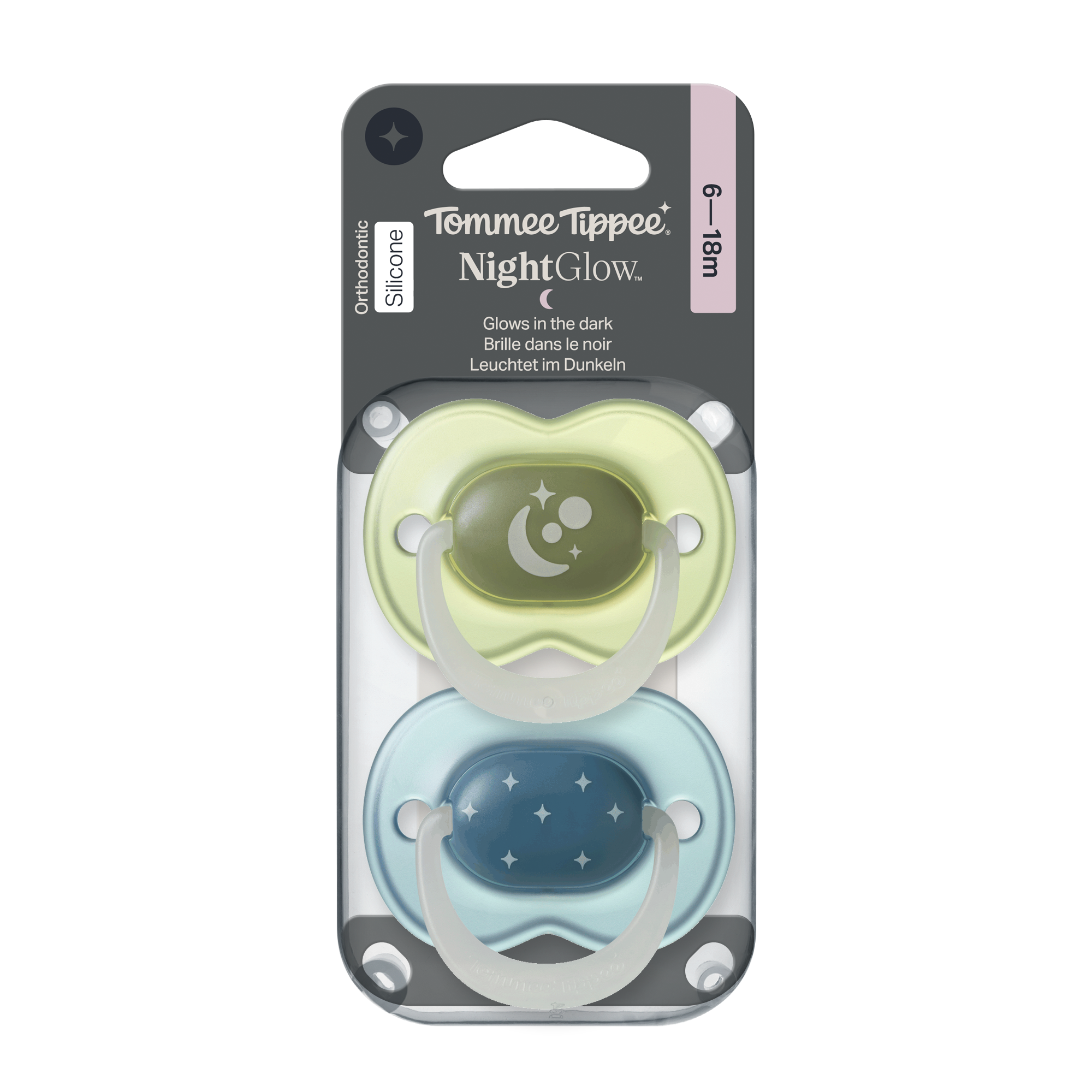 Tommee Tippee Night silikonový dudlík, 6-18m, Boy, 2ks