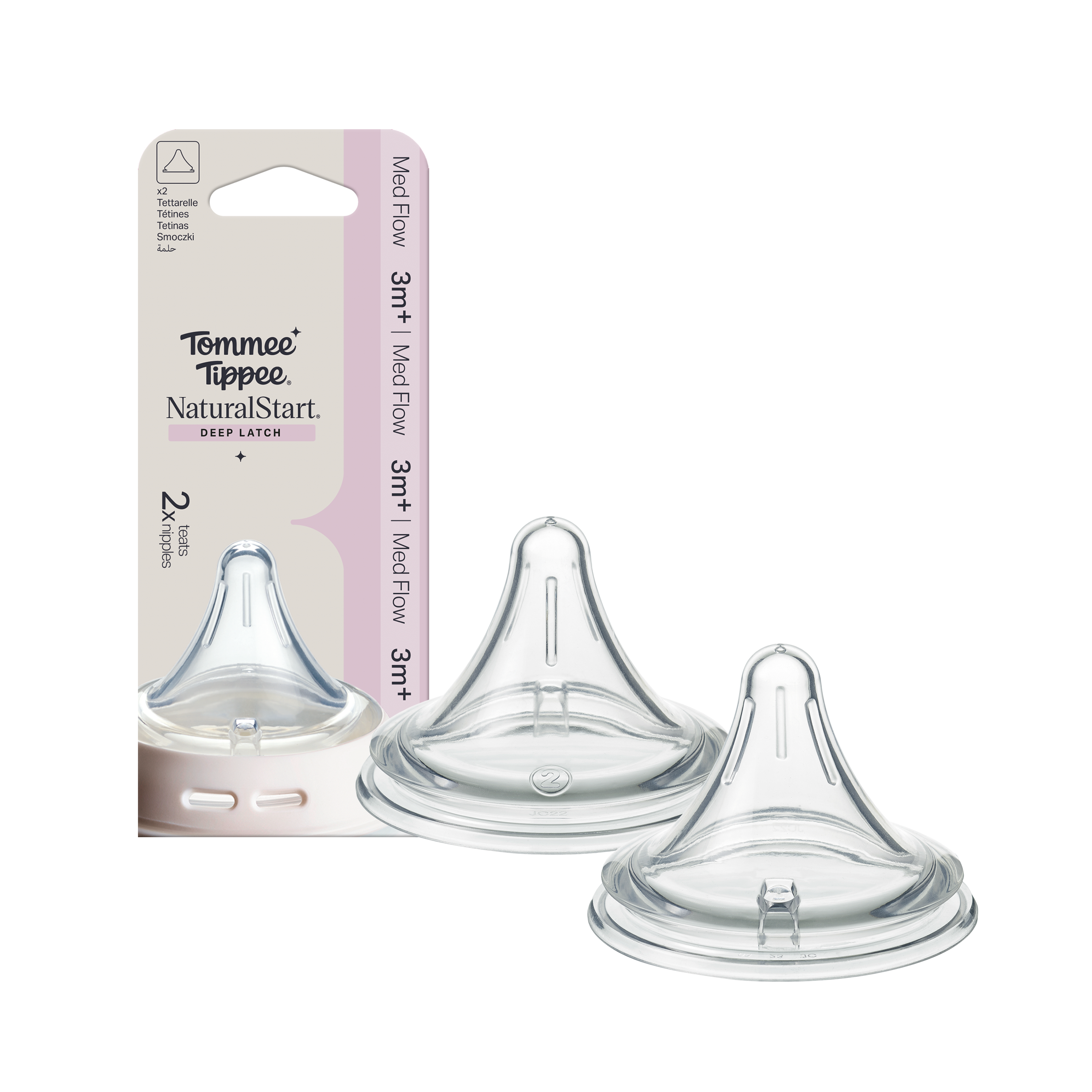 Tommee Tippee Natural Start trojúhelníková ANTI-COLIC savička na lahev, rychlý průtok, 0m+, 2 ks