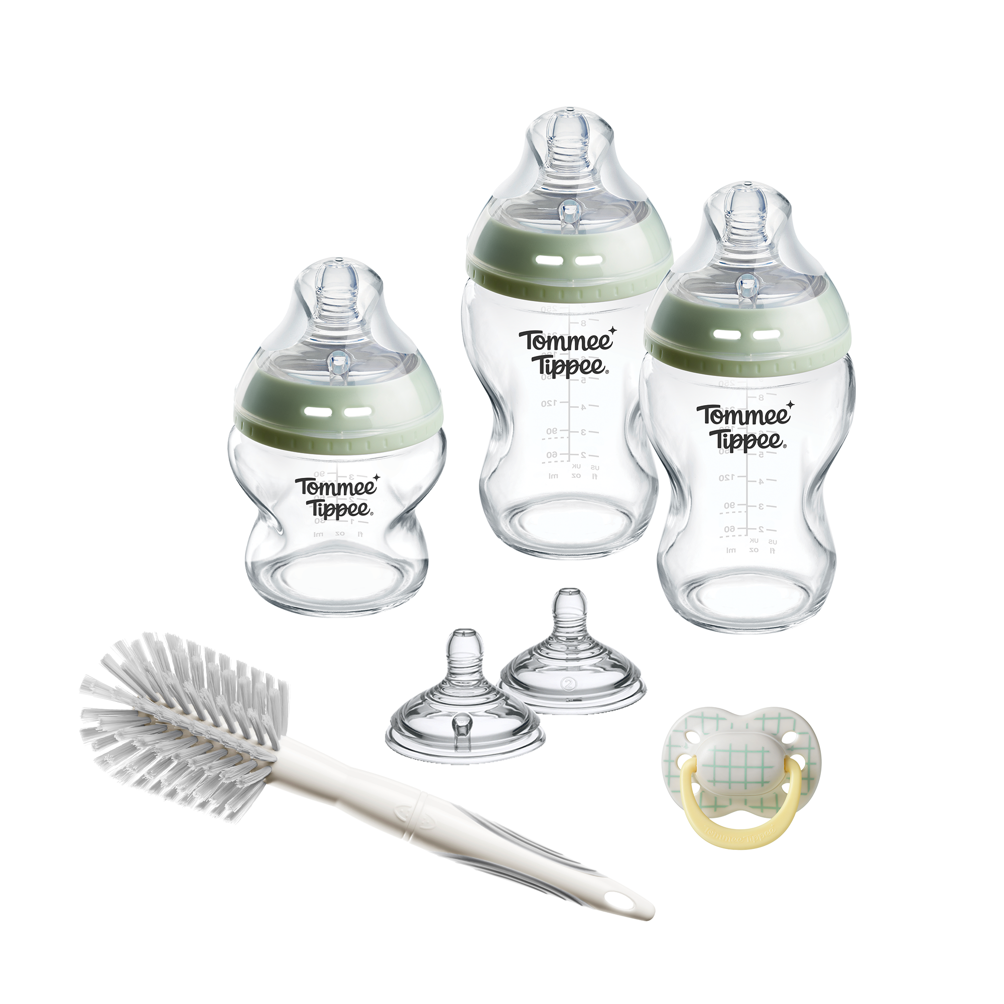 Tommee Tippee Natural Start ANTI-COLIC novorozenecký starter kit samosterilizačních skleněných lahviček, 150 ml a 250 ml, 0m+, zelená