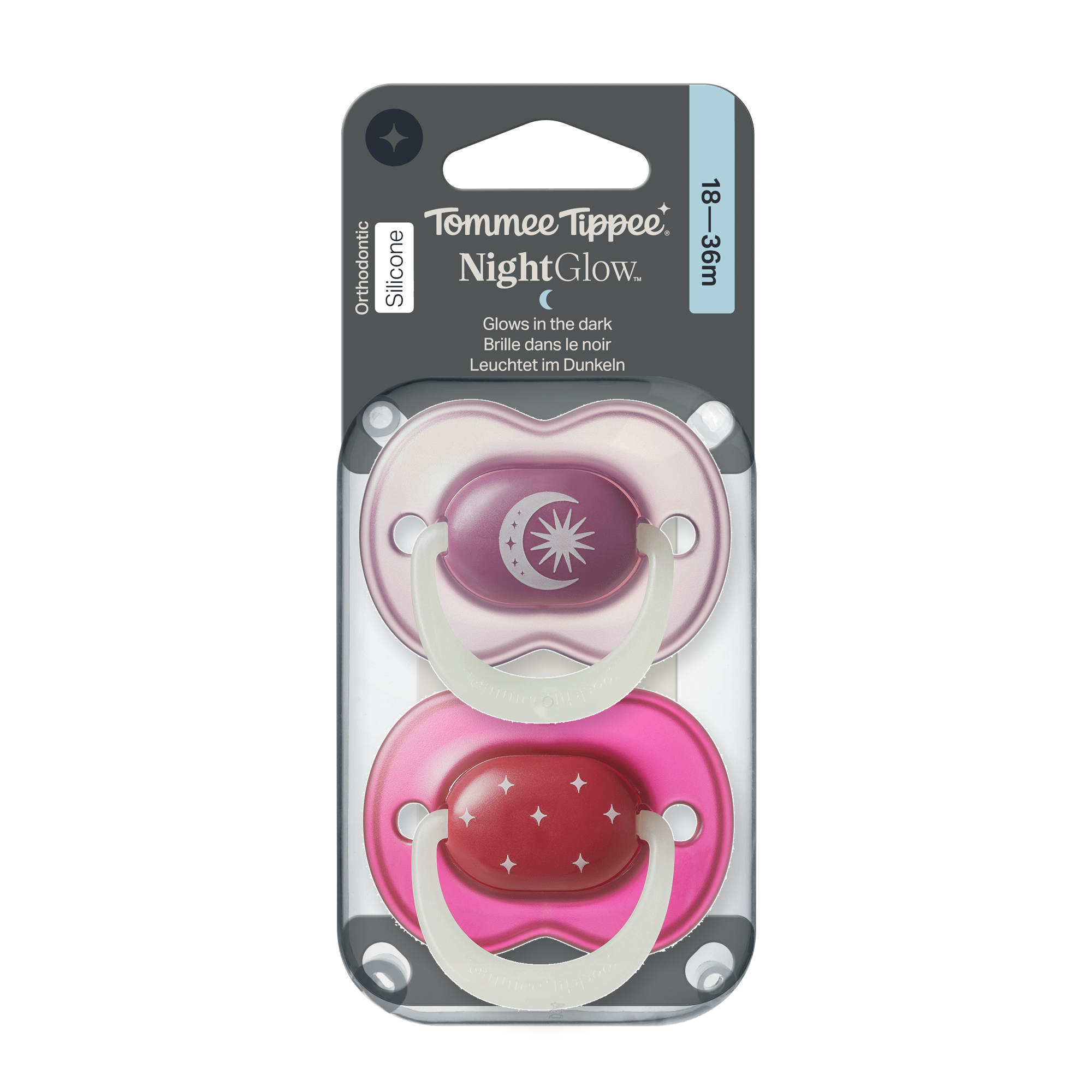 Tommee Tippee Night silikonový dudlík, 18-36m, Girl, 2ks