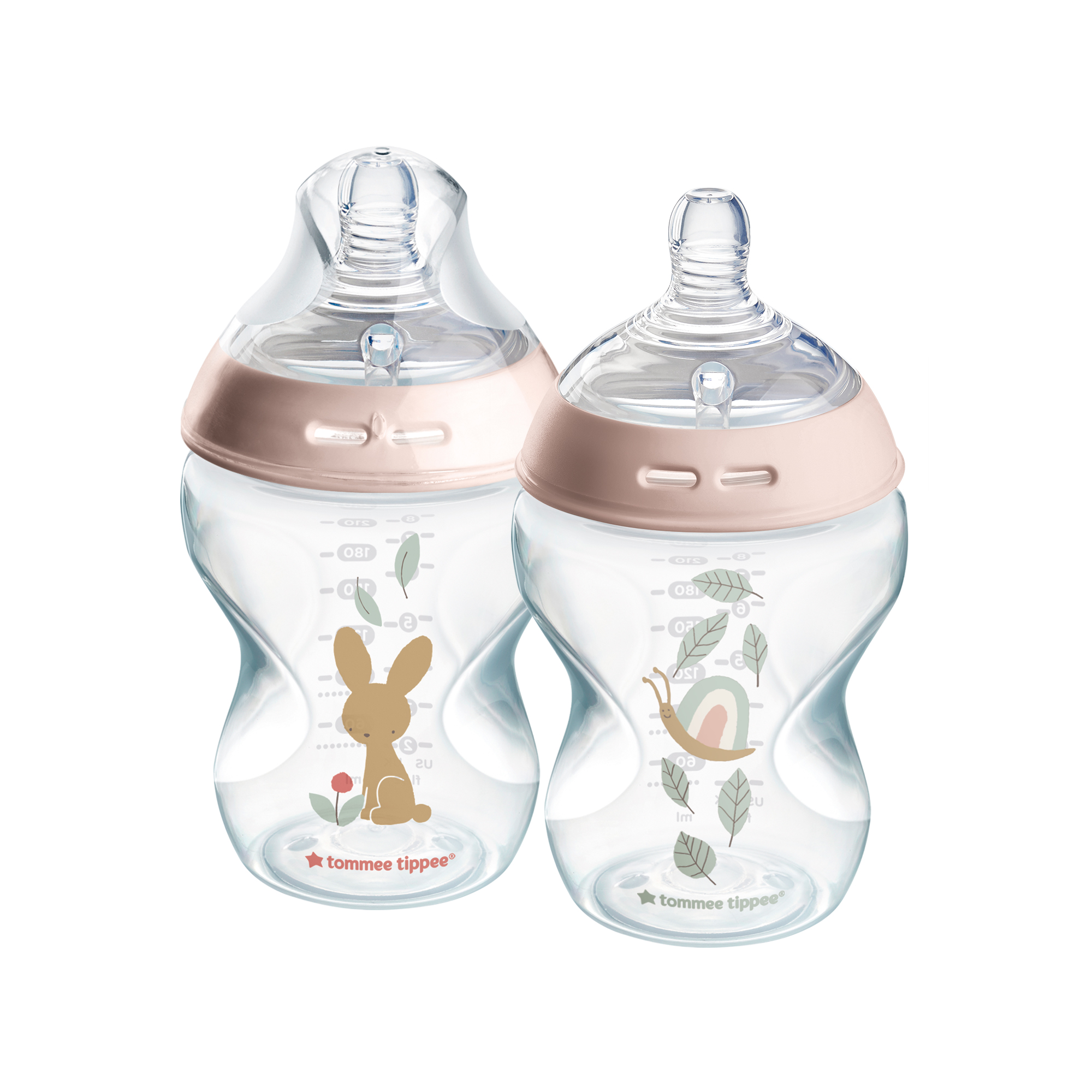 Tommee Tippee Natural Start Samosterilizační Kojenecká Lahev s ANTI-COLIC savičkou Pomalý Průtok 260 ml 0m+, Růžová s potiskem, 2 ks