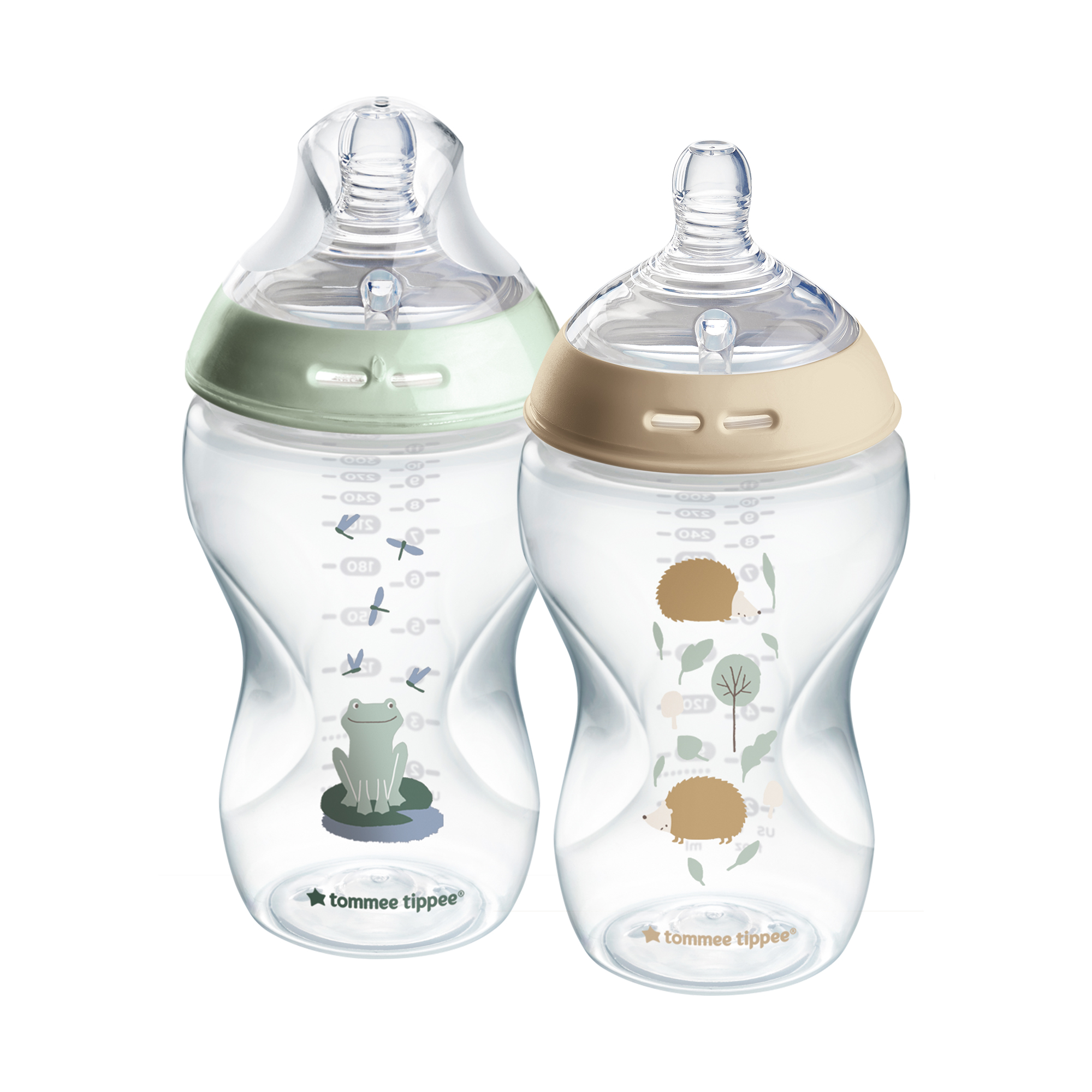 Tommee Tippee Natural Start Samosterilizační Kojenecká Lahev s ANTI-COLIC savičkou Střední Průtok 340 ml 3m+, Ježek a Žabička, 2 ks
