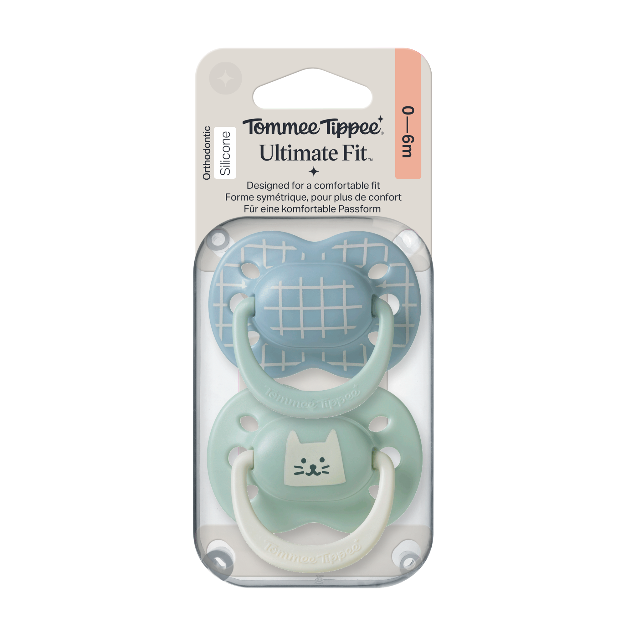 Tommee Tippee Ultimate Fit silikonový dudlík 6-18m, Boy, 2 ks